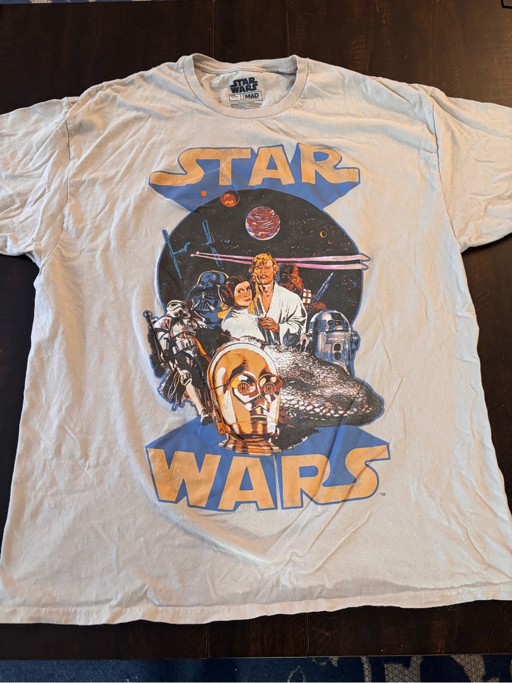 MAD Engine Star Wars Graphic Tee - White with Blue and Gold Print
